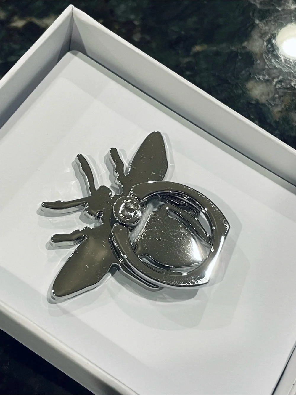 Dior Silver Metal Bee Phone Ring Holder in Silver